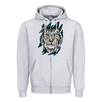 Heather Grey White Tiger Scratch Mark Zipper Hoodie - RanaPortraitStore