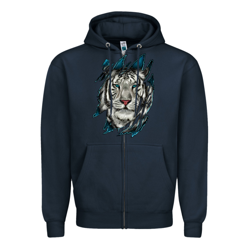 White Tiger Scratch Mark Zipper Hoodie by RanaPortraitStore | Teevron