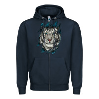 Navy White Tiger Scratch Mark Zipper Hoodie - RanaPortraitStore
