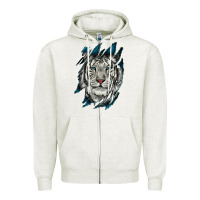 Oatmeal Heather White Tiger Scratch Mark Zipper Hoodie - RanaPortraitStore