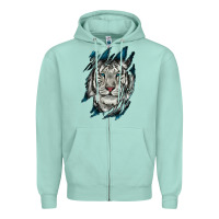 Seafoam White Tiger Scratch Mark Zipper Hoodie - RanaPortraitStore