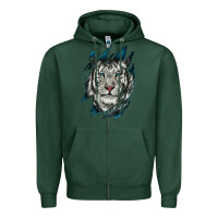 Sports Green White Tiger Scratch Mark Zipper Hoodie - RanaPortraitStore