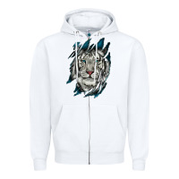 White White Tiger Scratch Mark Zipper Hoodie - RanaPortraitStore