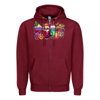 Burgundy dia de los muertos coffee cups Zipper Hoodie - texasbilliewilder
