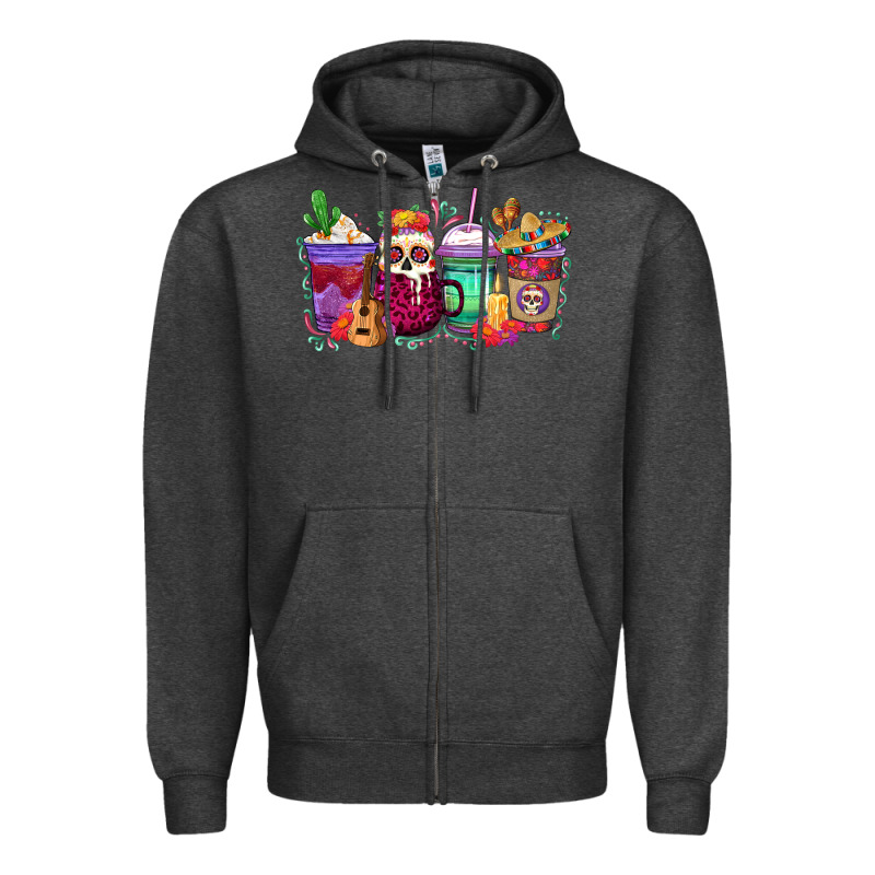Dia De Los Muertos Coffee Cups Zipper Hoodie by texasbilliewilder | Teevron