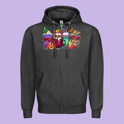 Dia De Los Muertos Coffee Cups Zipper Hoodie Designed By Texasbilliewilder