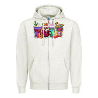 Oatmeal Heather dia de los muertos coffee cups Zipper Hoodie - texasbilliewilder