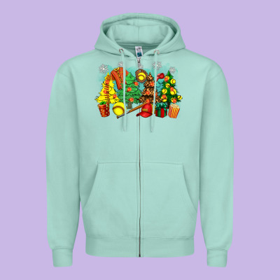 Christmas Trees With Softball Zipper Hoodie Designed By Zillion Design Studio