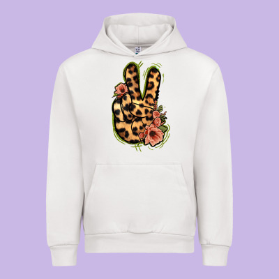 Leopard Floral Peace Sign Urban Hoodie Designed By Jasminsmagicworld
