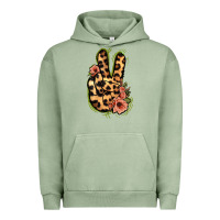 Pigment Oil Green Leopard Floral Peace Sign Urban Hoodie - Jasminsmagicworld