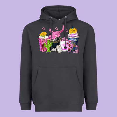 Neon Western Coffee Cups Heavyweight Hoodie Designed By Zillion Design Studio