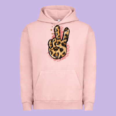 Pink Glitter Leopard Peace Sign Urban Hoodie Designed By Jasminsmagicworld