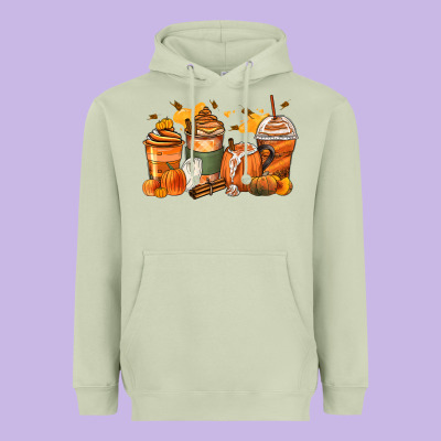 Pumpkin Spice Latte Coffee Cups Heavyweight Hoodie Designed By Zillion Design Studio