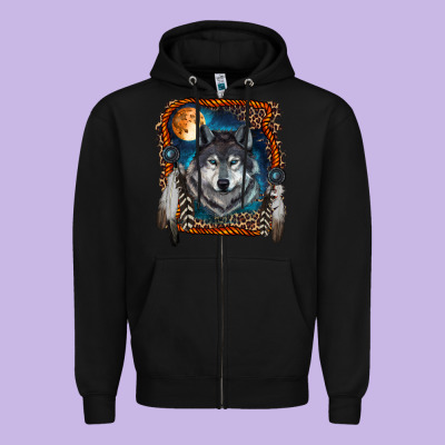 Zipper Hoodie Wolf And Feathers