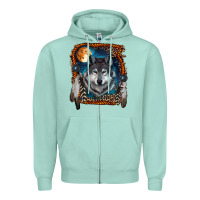 Seafoam Wolf And Feathers Zipper Hoodie - RanaPortraitStore