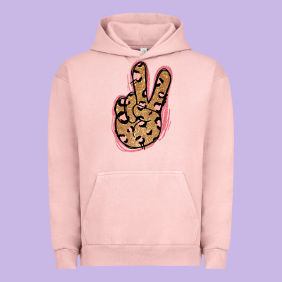 Gold Glitter Pink Leopard Peace Sign Urban Hoodie Designed By Jasminsmagicworld