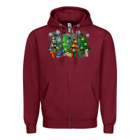 Burgundy christmas trees with hockey Zipper Hoodie - Zillion Design Studio