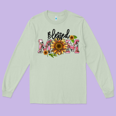 Blessed Mom Long Sleeve Tee Designed By Barkaloodesign