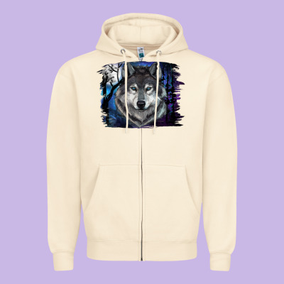Zipper Hoodie Wolf And Full Moon