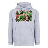 Heather Grey christmas tractor coffee cups Heavyweight Hoodie - texasbilliewilder