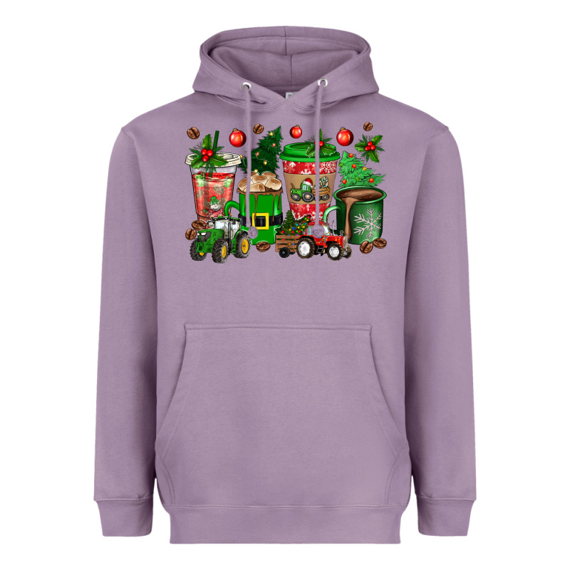 Christmas Tractor Coffee Cups Heavyweight Hoodie by texasbilliewilder | Teevron