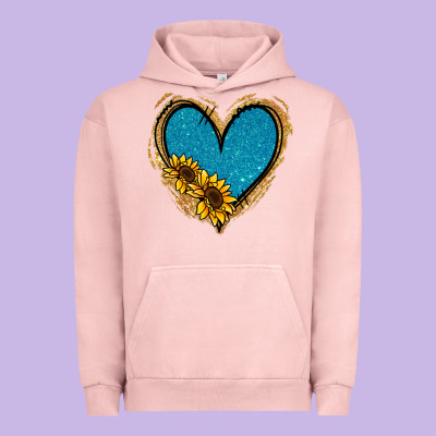 Gold Glitter Sunflower Blue Heart Urban Hoodie Designed By Jasminsmagicworld