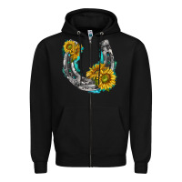 Black horseshoe cowhide and sunflowers Zipper Hoodie - texasbilliewilder