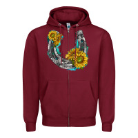 Burgundy horseshoe cowhide and sunflowers Zipper Hoodie - texasbilliewilder