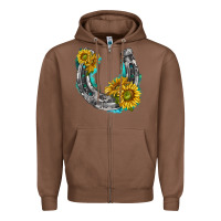 Chestnut horseshoe cowhide and sunflowers Zipper Hoodie - texasbilliewilder