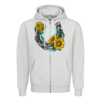 Dove Grey horseshoe cowhide and sunflowers Zipper Hoodie - texasbilliewilder