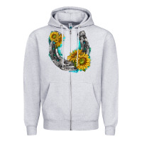 Heather Grey horseshoe cowhide and sunflowers Zipper Hoodie - texasbilliewilder