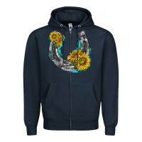 Navy horseshoe cowhide and sunflowers Zipper Hoodie - texasbilliewilder
