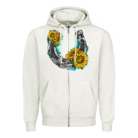 Oatmeal Heather horseshoe cowhide and sunflowers Zipper Hoodie - texasbilliewilder