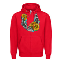 Red horseshoe cowhide and sunflowers Zipper Hoodie - texasbilliewilder
