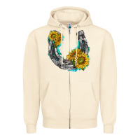 Sandshell horseshoe cowhide and sunflowers Zipper Hoodie - texasbilliewilder