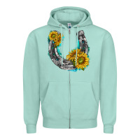 Seafoam horseshoe cowhide and sunflowers Zipper Hoodie - texasbilliewilder