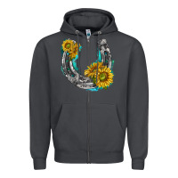 Smoke horseshoe cowhide and sunflowers Zipper Hoodie - texasbilliewilder