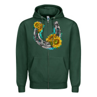 Sports Green horseshoe cowhide and sunflowers Zipper Hoodie - texasbilliewilder