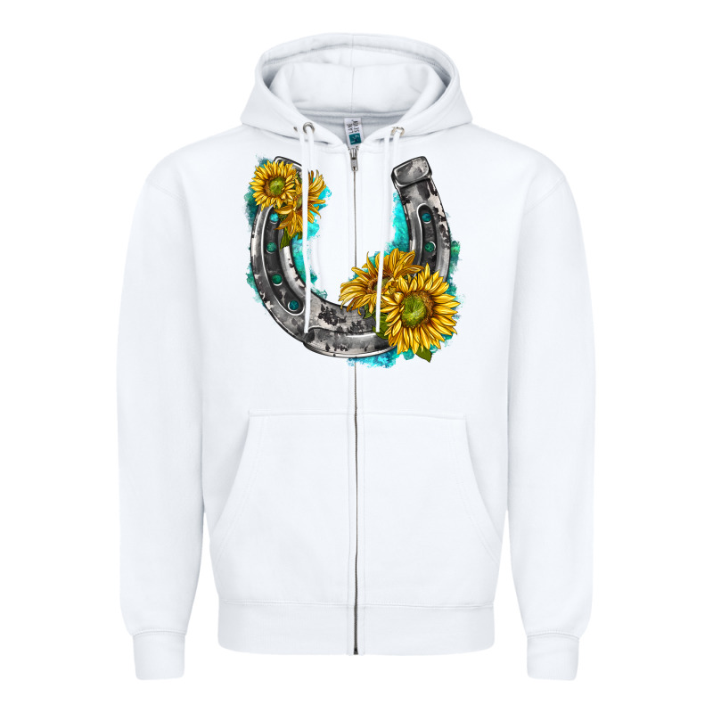Horseshoe Cowhide And Sunflowers Zipper Hoodie by texasbilliewilder | Teevron