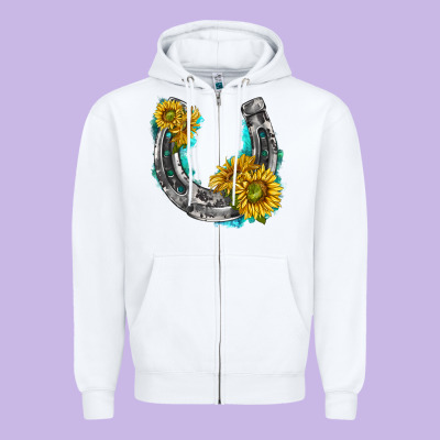 Horseshoe Cowhide And Sunflowers Zipper Hoodie Designed By Texasbilliewilder