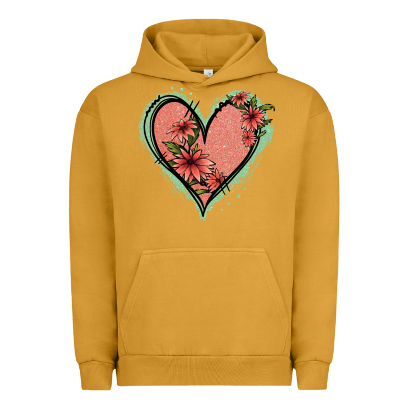 Pink Glitter Floral Heart Urban Hoodie by Jasminsmagicworld | Teevron