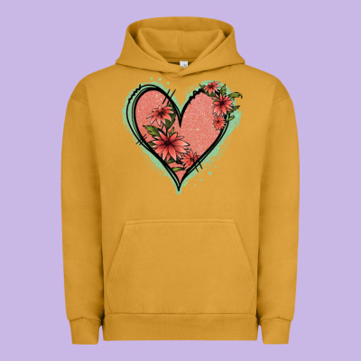 Pink Glitter Floral Heart Urban Hoodie Designed By Jasminsmagicworld