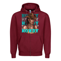 Burgundy howdy howdy black girl Zipper Hoodie - texasbilliewilder