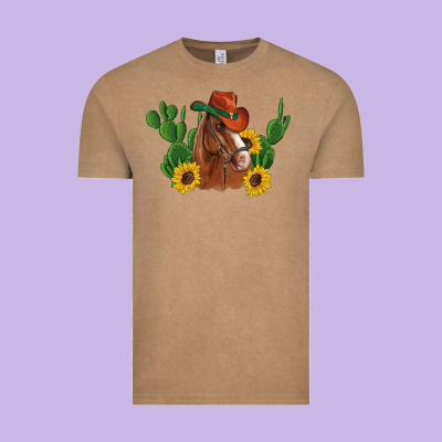 Western Horse Cowboy Hat Cactus Sunflowers Vintage Tee Designed By Artiststas