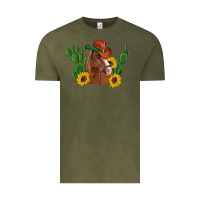 Vintage Olive western horse cowboy hat cactus sunflowers Vintage Tee - Artiststas
