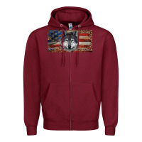 Burgundy Wolf with american flag and leopard Zipper Hoodie - RanaPortraitStore