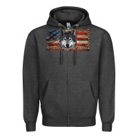 Charcoal Heather Wolf with american flag and leopard Zipper Hoodie - RanaPortraitStore