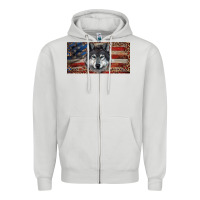 Dove Grey Wolf with american flag and leopard Zipper Hoodie - RanaPortraitStore