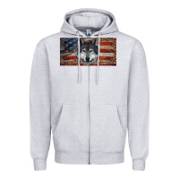 Heather Grey Wolf with american flag and leopard Zipper Hoodie - RanaPortraitStore