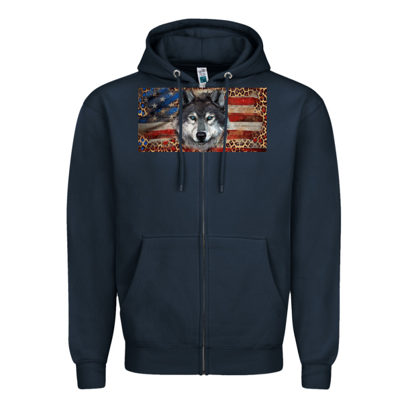 Wolf With American Flag And Leopard Zipper Hoodie by RanaPortraitStore | Teevron